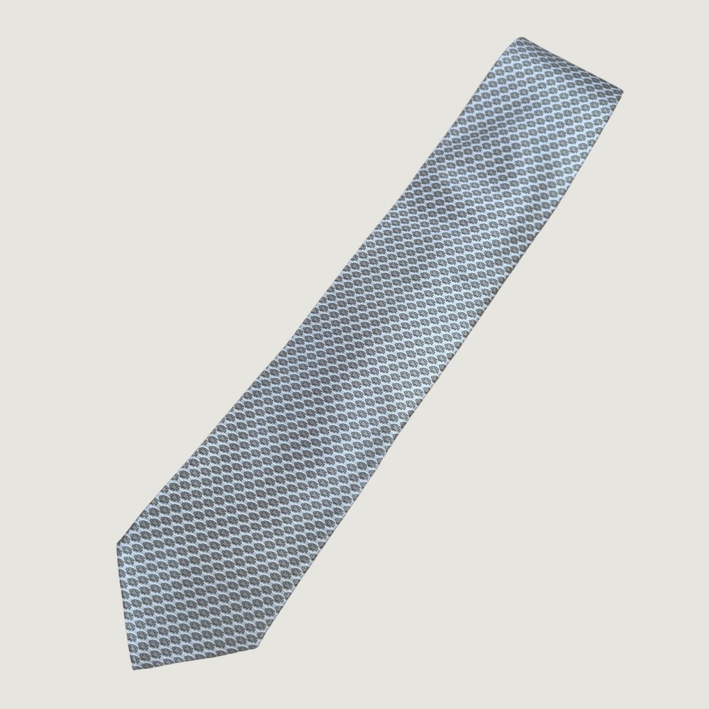 Brioni Mens Grey Silk Fish Pattern Handmade Necktie Made in Italy 60 Inch